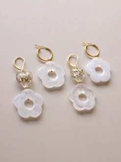 Gabi The Label EARRINGS Little Flower Hoops - Marbled White *18K Gold-plated