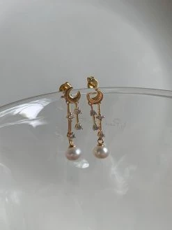 Gabi The Label Crescent Moon & Pearl Earrings