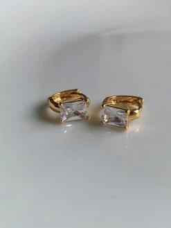 Gabi The Label EARRINGS Rectangular Clear Gemstone Huggies