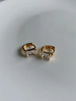 Gabi The Label EARRINGS Rectangular Clear Gemstone Huggies