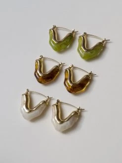 Gabi The Label Chunky Resin V-shaped Hoops - Green
