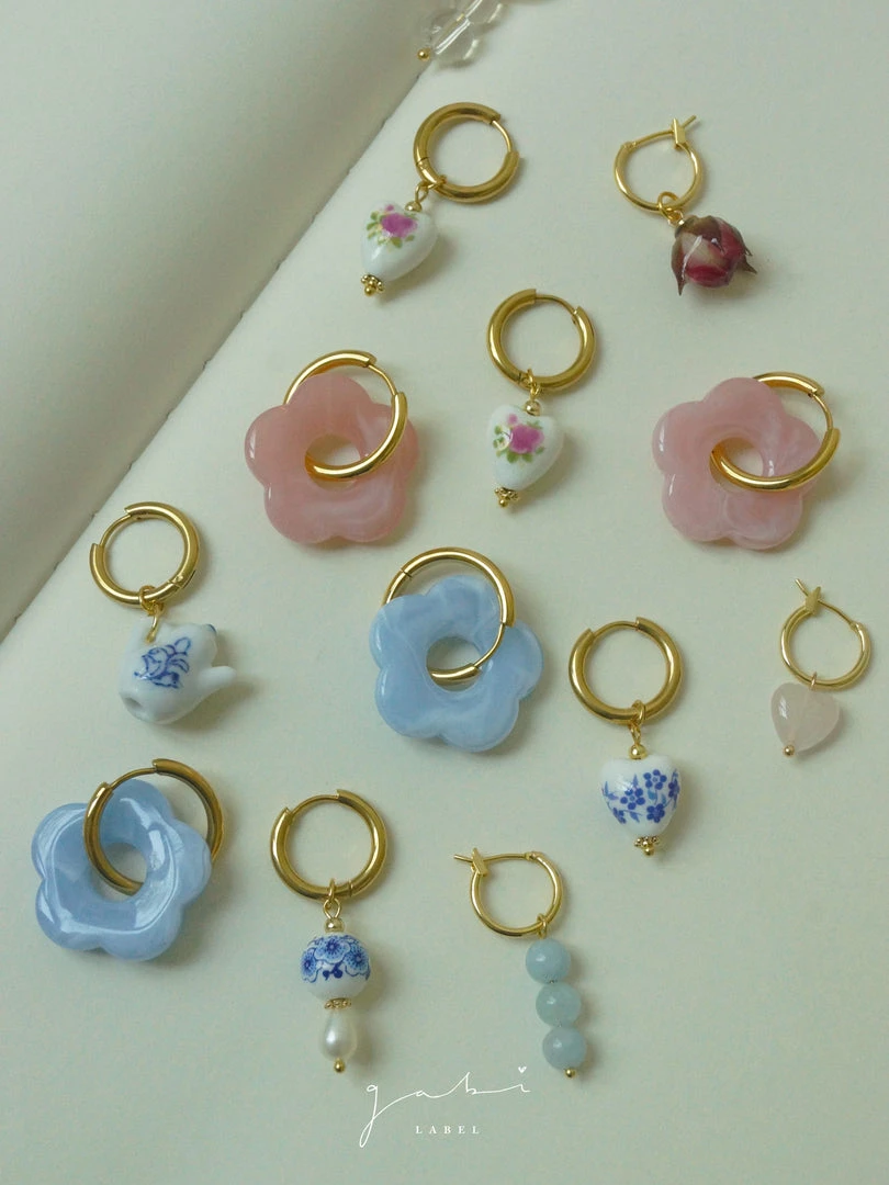 Gabi The Label EARRINGS Stainless Steel Hoops With Flower - Blue