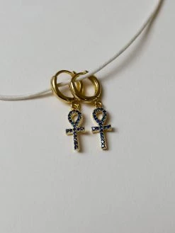 Gabi The Label Ankh Huggies - Blue Gemstones