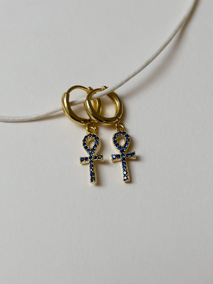 Gabi The Label Ankh Huggies - Blue Gemstones