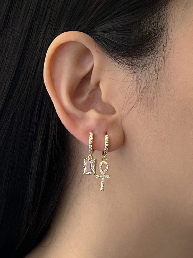 Gabi The Label EARRINGS Rectangular Gemstone Pavé Huggies - Clear