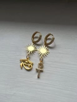 Gabi The Label Starburst Mismatched Pavé Huggies - Ankh/Eye Of Horus EARRINGS