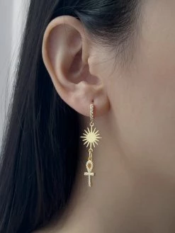 Gabi The Label Starburst Mismatched Pavé Huggies - Ankh/Eye Of Horus EARRINGS