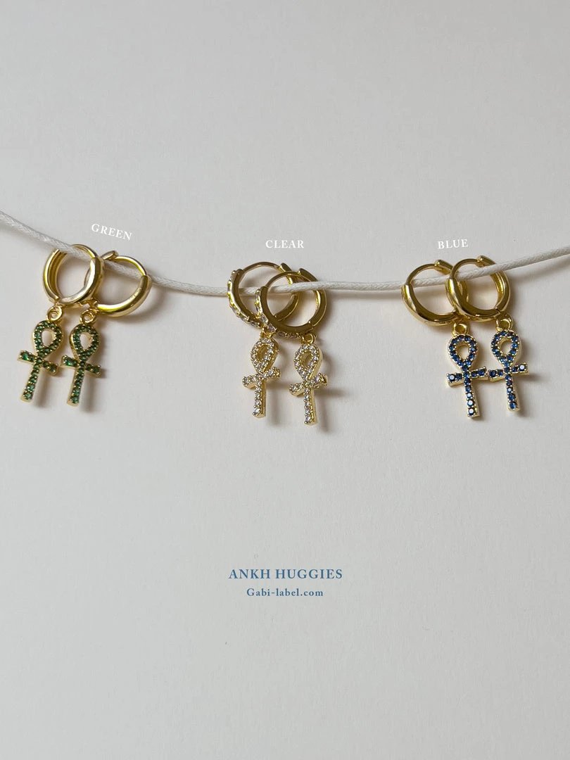Gabi The Label Ankh Huggies - Blue Gemstones