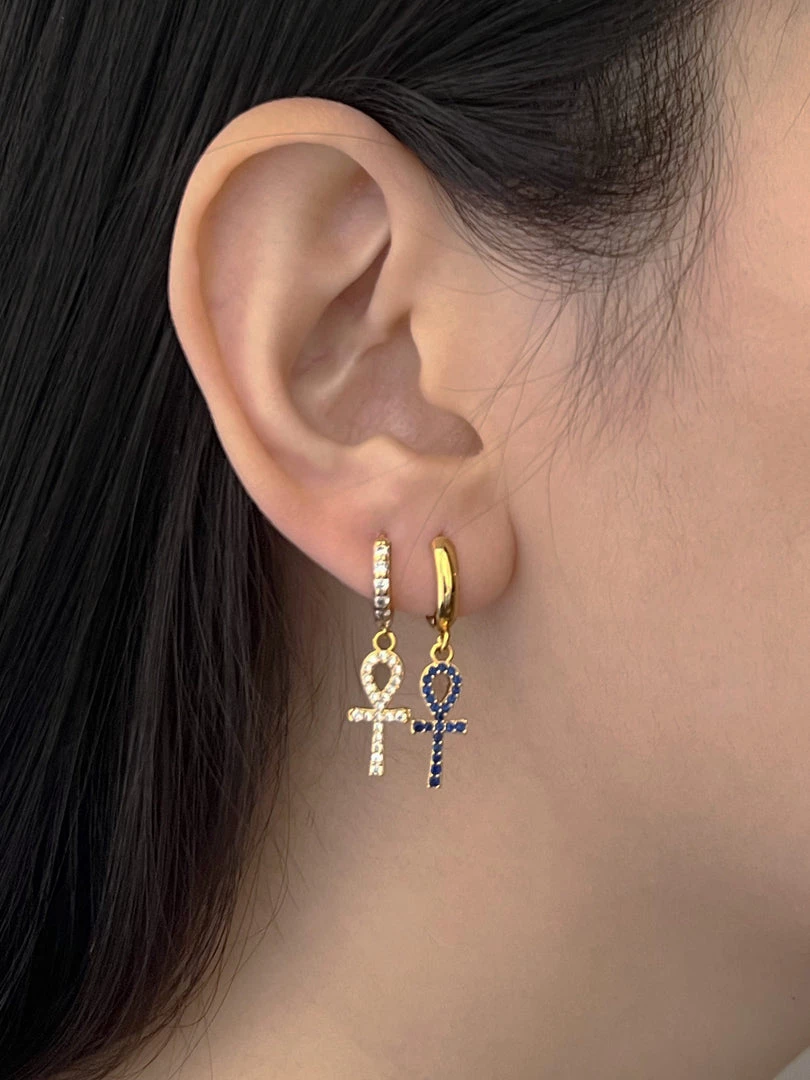 Gabi The Label Ankh Huggies - Blue Gemstones