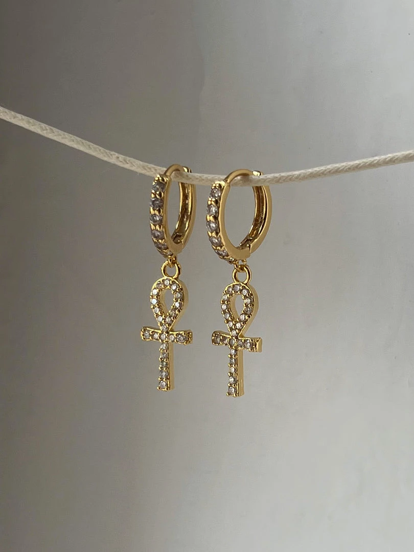 Gabi The Label EARRINGS Ankh Pavé Huggies - Clear Gemstones