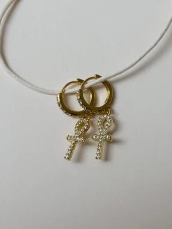 Gabi The Label EARRINGS Ankh Pavé Huggies - Clear Gemstones