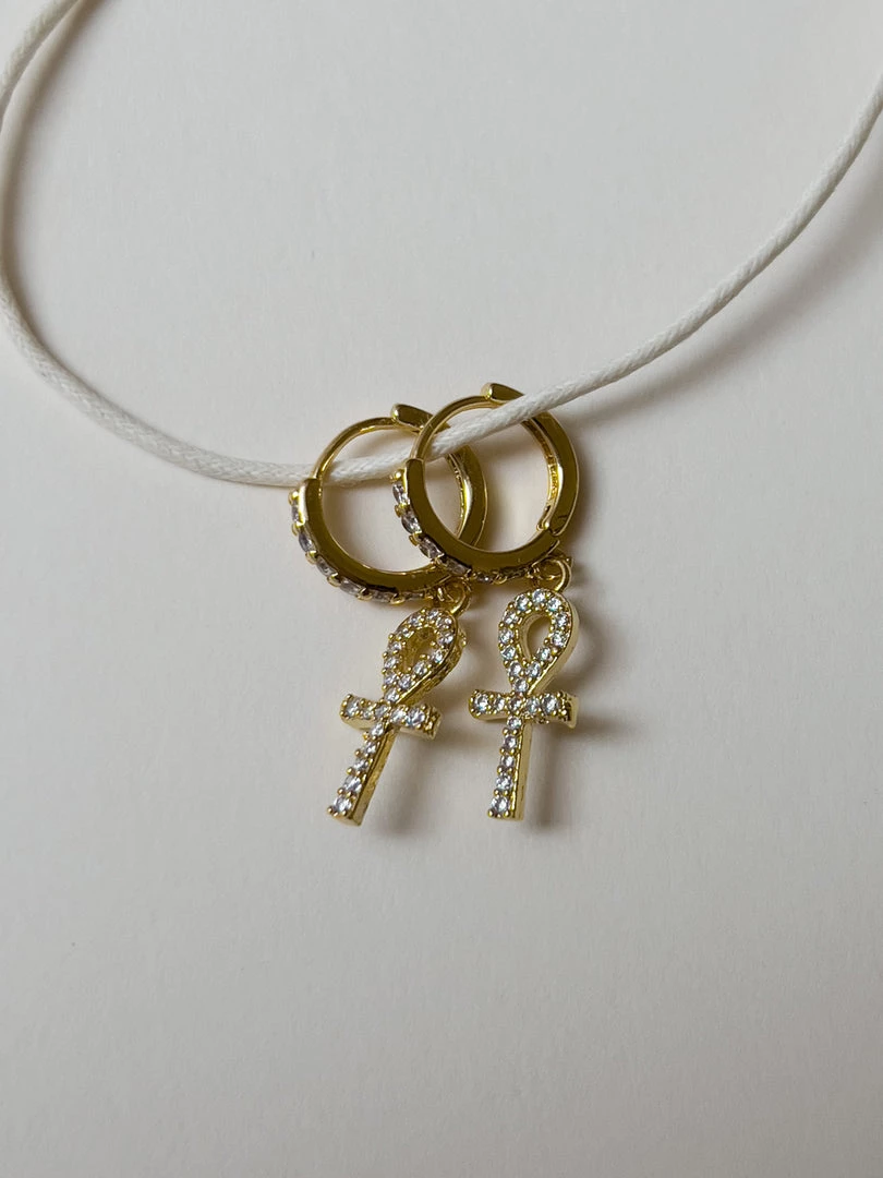 Gabi The Label EARRINGS Ankh Pavé Huggies - Clear Gemstones