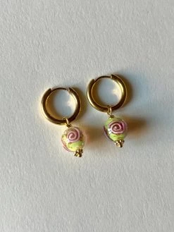 Gabi The Label Little Hoops With Eclectic Glass Beads - Green Apple EARRINGS