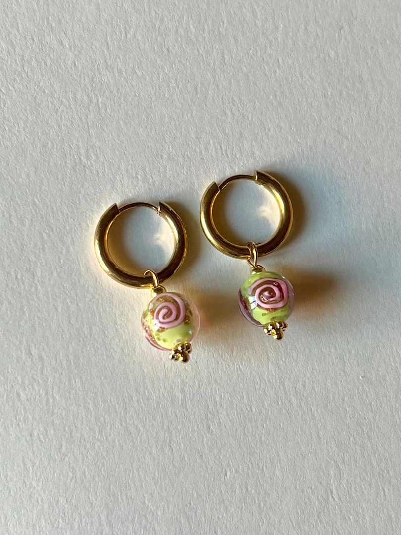 Gabi The Label Little Hoops With Eclectic Glass Beads - Green Apple EARRINGS