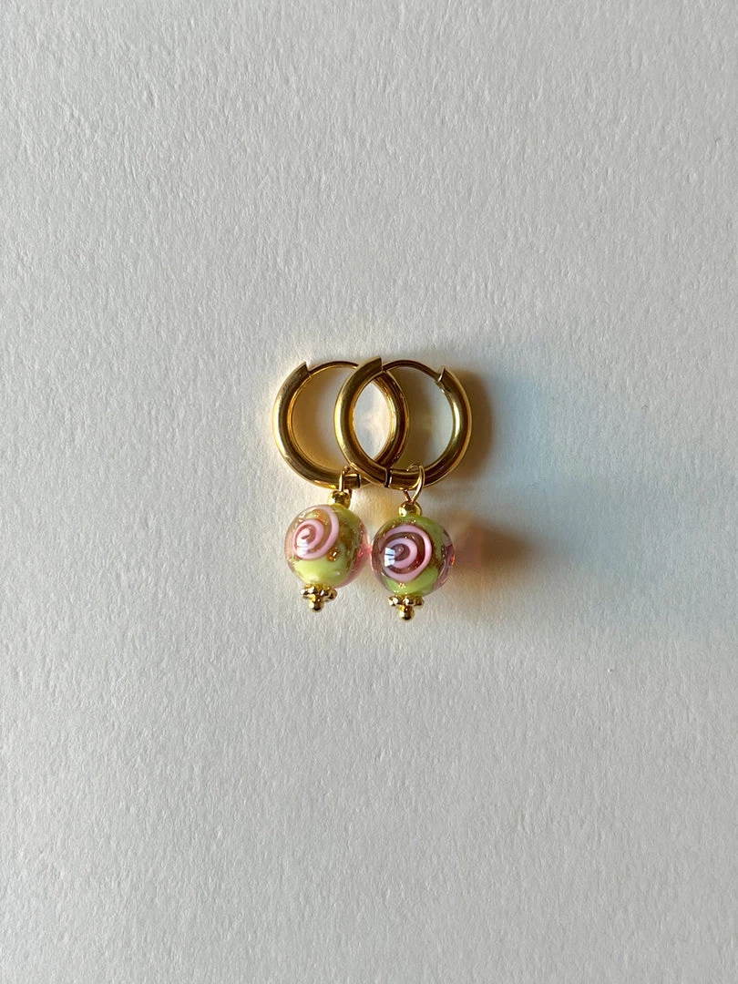 Gabi The Label Little Hoops With Eclectic Glass Beads - Green Apple EARRINGS