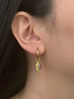 Gabi The Label Little Hoops With Eclectic Glass Beads - Green Apple EARRINGS