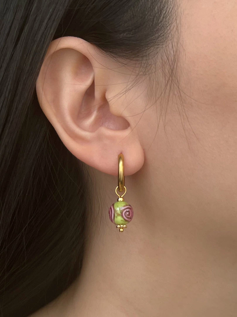 Gabi The Label Little Hoops With Eclectic Glass Beads - Green Apple EARRINGS