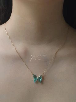 Gabi The Label [ Butterflies ] Crystal Butterfly Necklace - Aqua *14k Gold-plated