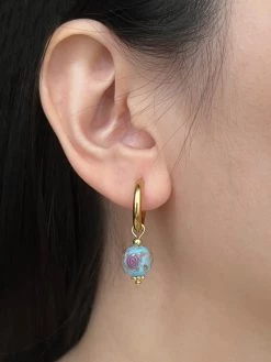 Gabi The Label EARRINGS Little Hoops With Eclectic Glass Beads - Aquamarine