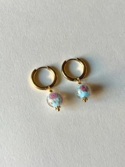 Gabi The Label EARRINGS Little Hoops With Eclectic Glass Beads - Aquamarine