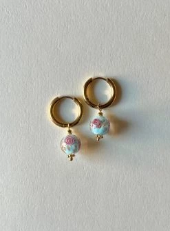 Gabi The Label EARRINGS Little Hoops With Eclectic Glass Beads - Aquamarine