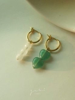 Gabi The Label Mismatched Stone Hoop Earrings - Aventurine