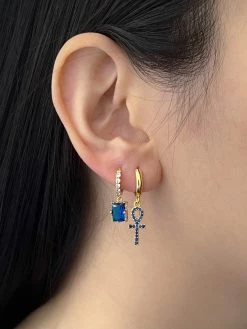 Gabi The Label Rectangular Gemstone Pavé Huggies - Royal Blue EARRINGS