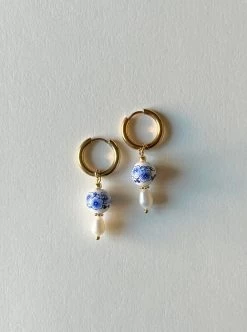 Gabi The Label Ceramic And Pearl Hoop Earrings