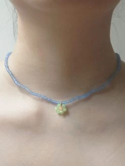 Gabi The Label Beaded Flower Choker - Cornflower Blue