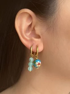 Gabi The Label Flower Cloisonne & Little Stone Mismatched Hoops - Blue EARRINGS
