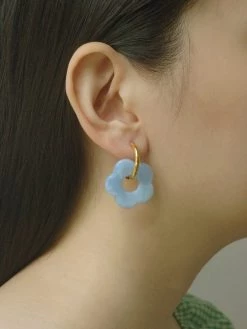 Gabi The Label EARRINGS Stainless Steel Hoops With Flower - Blue