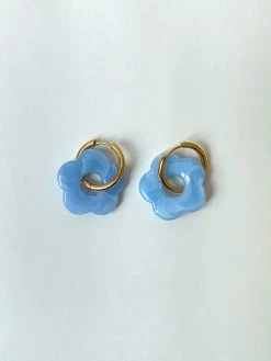 Gabi The Label EARRINGS Stainless Steel Hoops With Flower - Blue