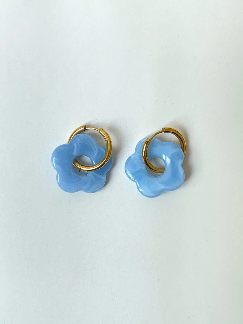 Gabi The Label EARRINGS Stainless Steel Hoops With Flower - Blue