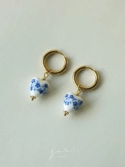 Gabi The Label Ceramic Heart Hoop Earrings - Blue