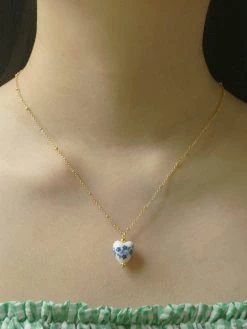Gabi The Label Ceramic Flower Heart Necklace - Blue INSPIRED BY NATURE