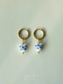 Gabi The Label Ceramic Heart Hoop Earrings - Blue