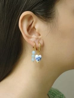 Gabi The Label Ceramic Heart Hoop Earrings - Blue