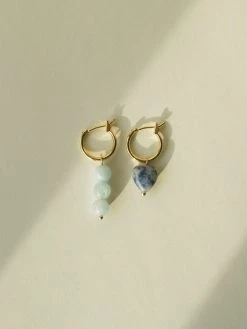 Gabi The Label Little Stone Heart Mismatched Hoops - Blue