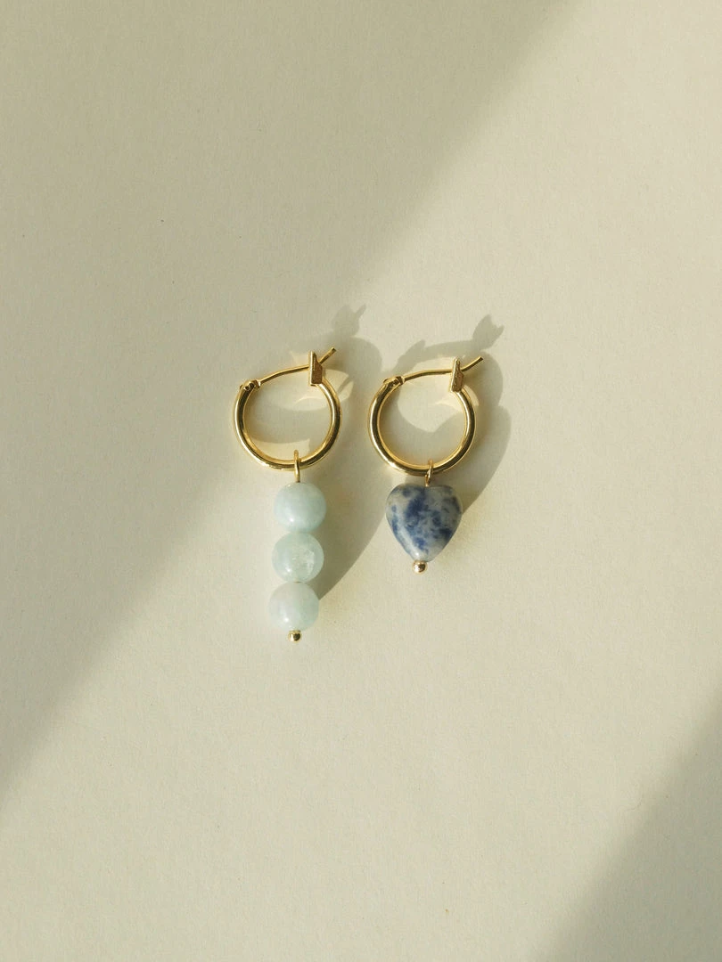 Gabi The Label Little Stone Heart Mismatched Hoops - Blue