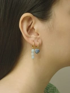 Gabi The Label Little Stone Heart Mismatched Hoops - Blue