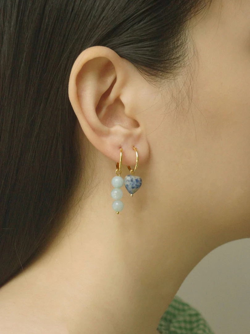 Gabi The Label Little Stone Heart Mismatched Hoops - Blue