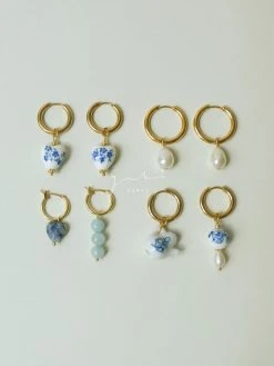 Gabi The Label Little Stone Heart Mismatched Hoops - Blue