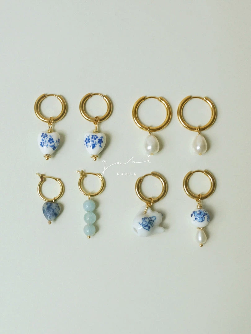 Gabi The Label Little Stone Heart Mismatched Hoops - Blue