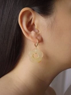 Gabi The Label EARRINGS Little Flower Hoops - Marbled Oat *18K Gold-plated