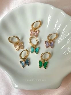 Gabi The Label EARRINGS Petite Butterfly Huggies - Pink *14K Gold-plated