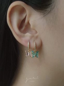 Gabi The Label EARRINGS Petite Butterfly Huggies - Pink *14K Gold-plated