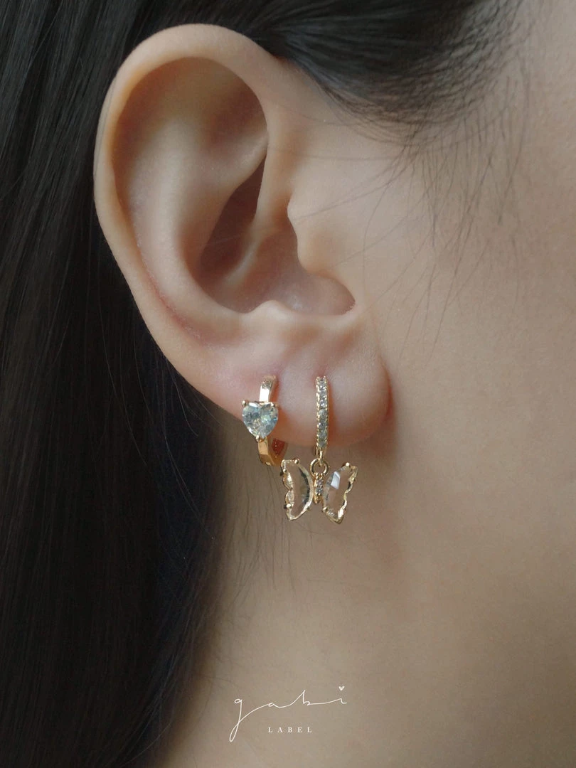 Gabi The Label EARRINGS Petite Butterfly Huggies - Clear *14K Gold-plated