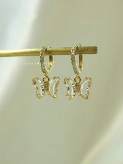 Gabi The Label EARRINGS Petite Butterfly Huggies - Clear *14K Gold-plated