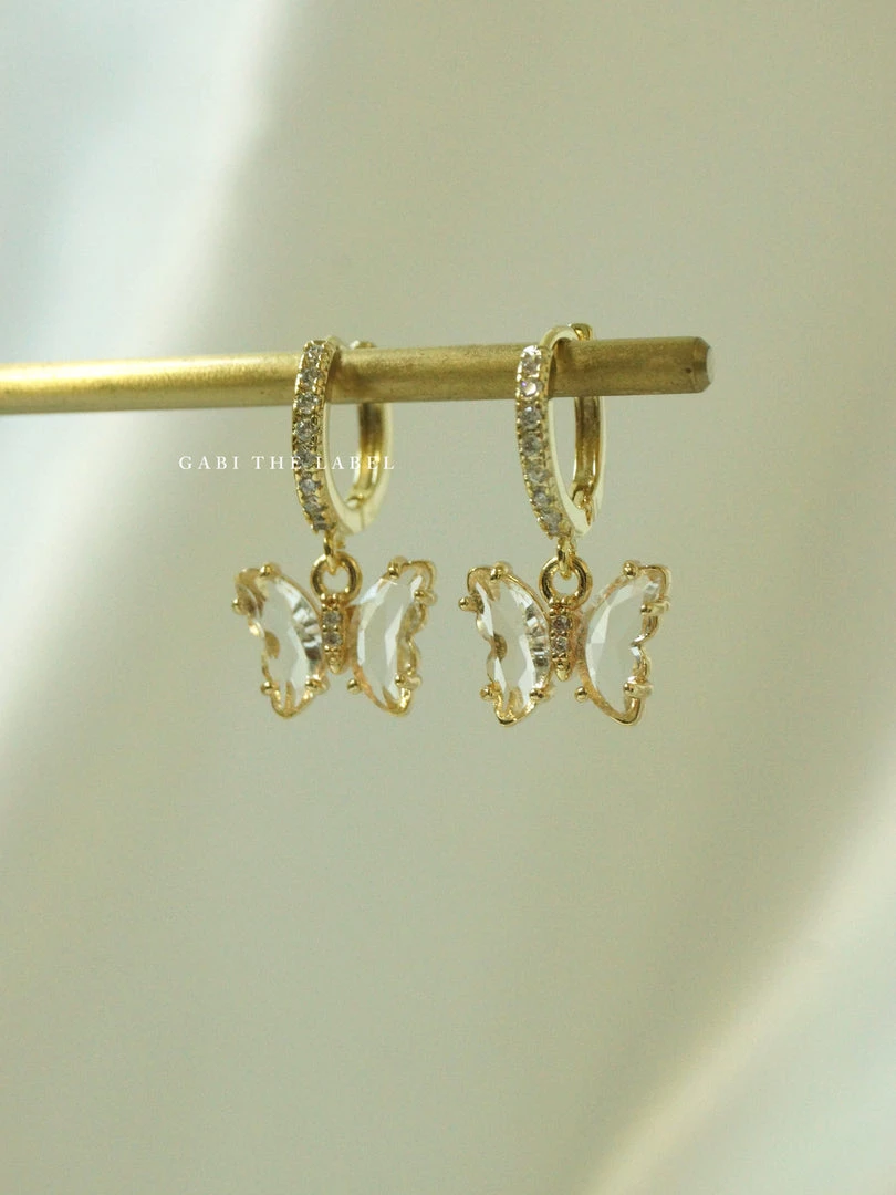 Gabi The Label EARRINGS Petite Butterfly Huggies - Clear *14K Gold-plated