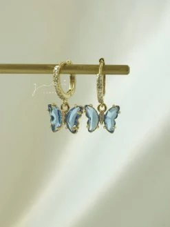 Gabi The Label EARRINGS Petite Butterfly Huggies - Cornflower Blue *14K Gold-plated